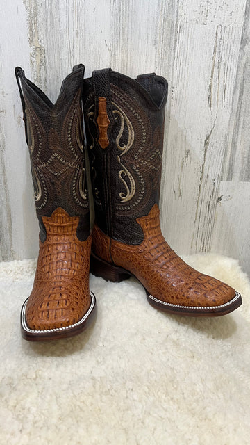 Texas VIP Brandy Caimán HornBack Square Toe Exotic Cowboy Boots