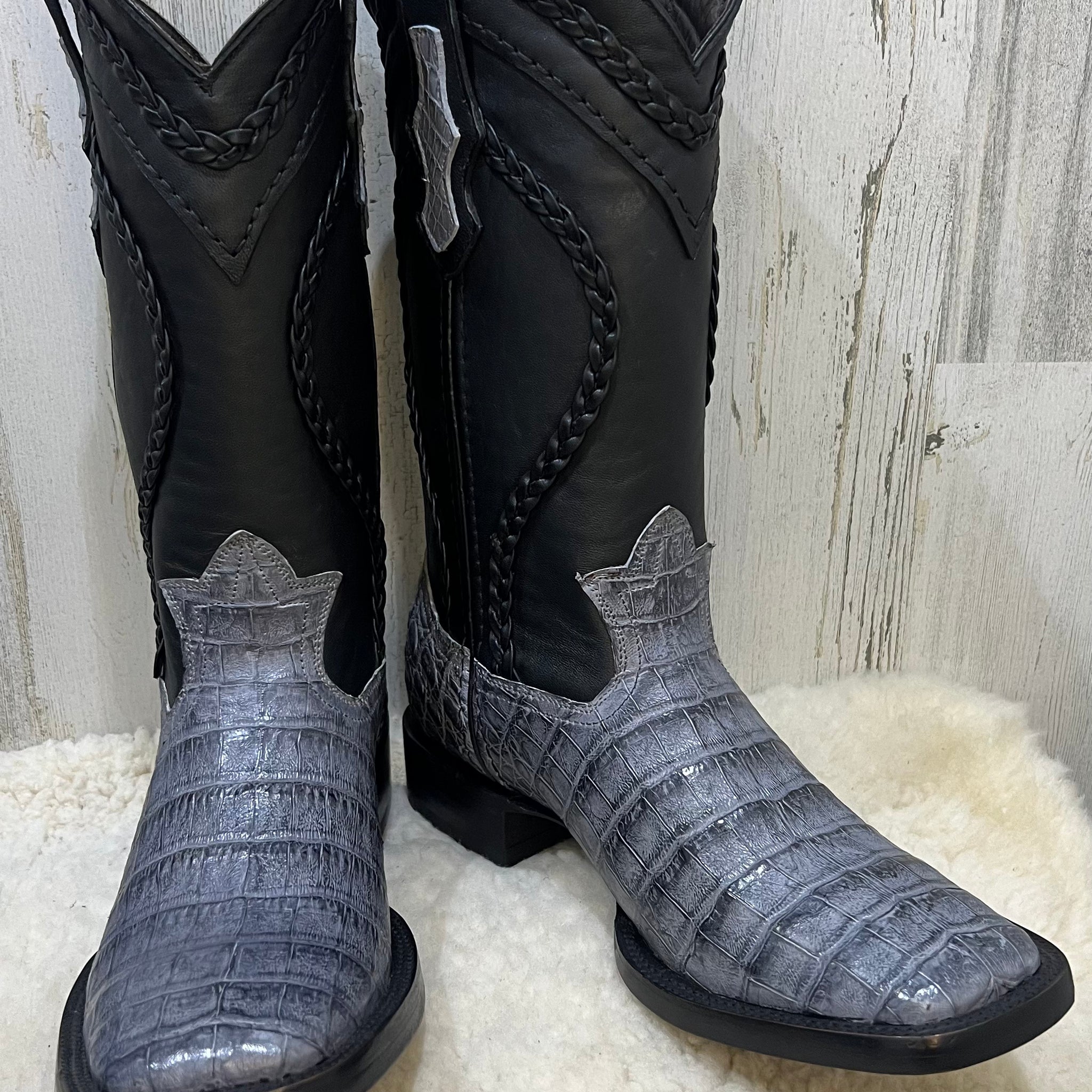 Texas VIP Gray Caiman X Square Toe Exotic Cowboy Boots