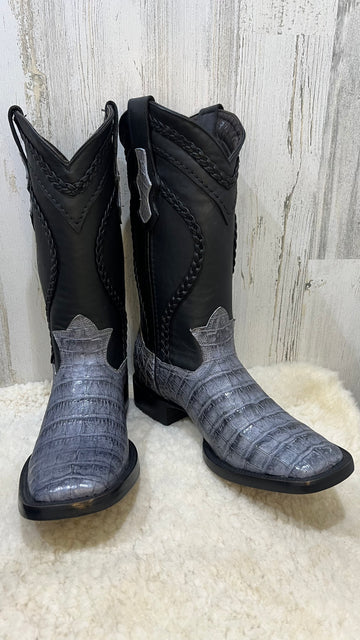 Texas VIP Gray Caiman X Square Toe Exotic Cowboy Boots