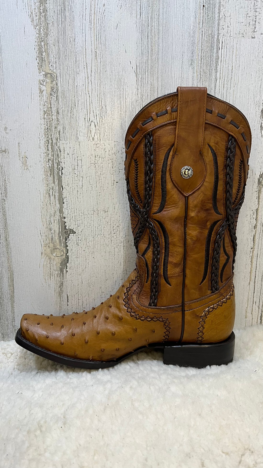 CB Caramel Ostrich Dubai Toe Handmade Exotic Cowboy Boots