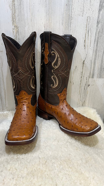 Botas de vaquero exóticas con punta francesa de avestruz y brandy de Texas VIP