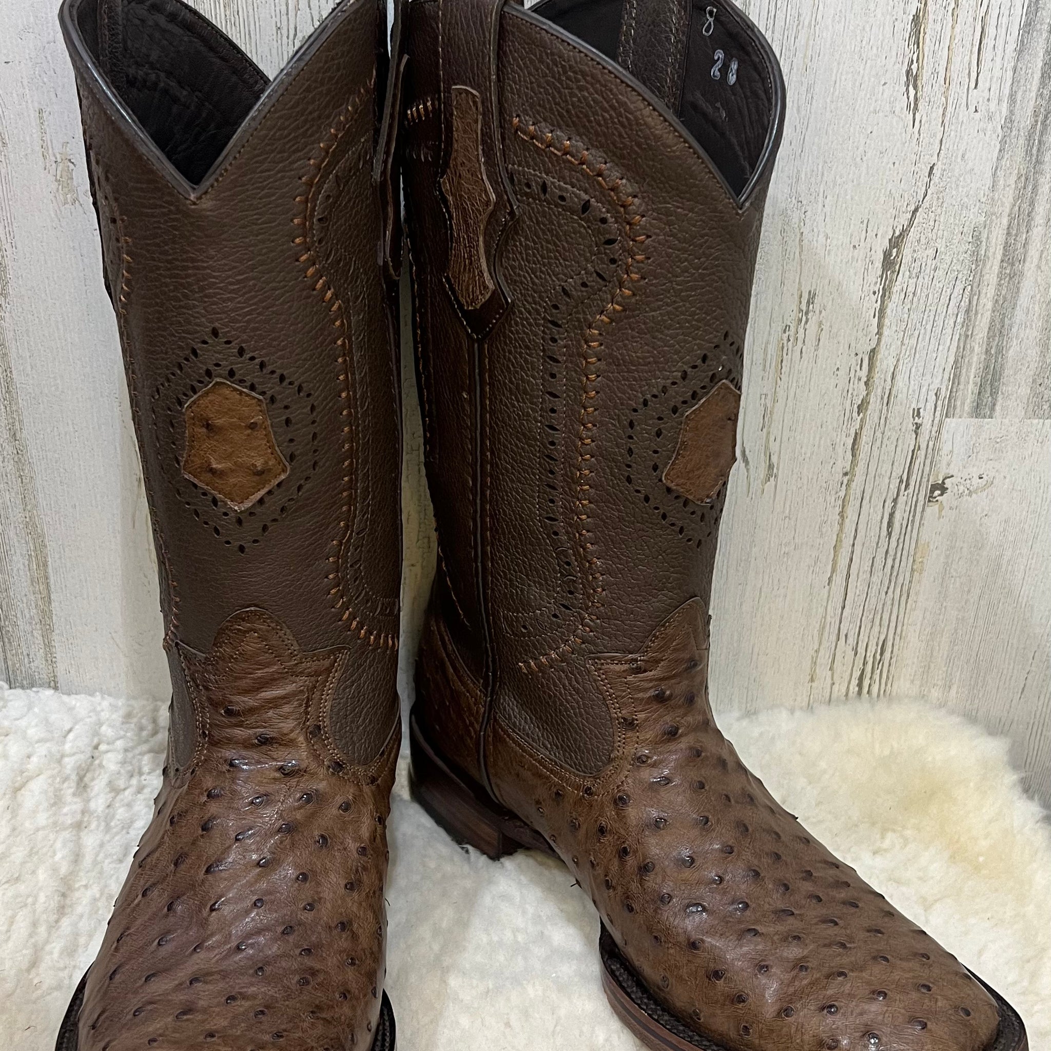 Botas de vaquero exóticas con punta cuadrada de avestruz marrón VIP de Texas