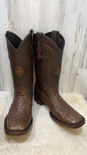 Botas de vaquero exóticas con punta cuadrada de avestruz marrón VIP de Texas