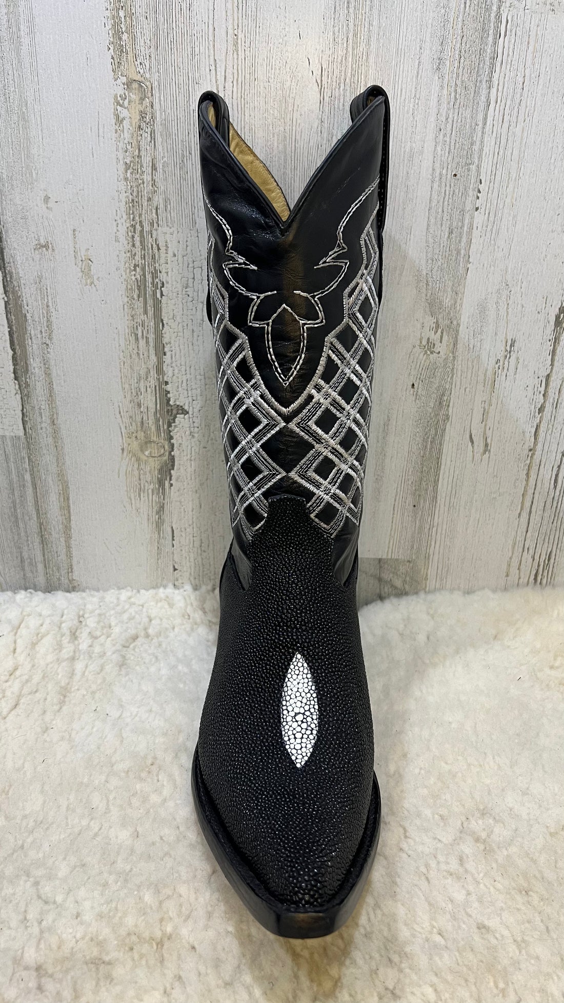 JW Black Stingray Snip Toe Exotic Cowboy Boots