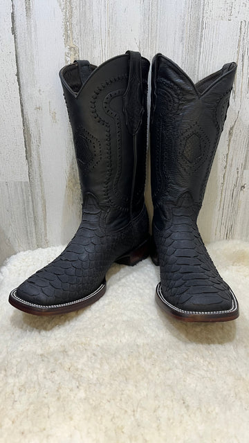 Botas de vaquero exóticas con punta cuadrada de piel de pitón negra de Texas VIP