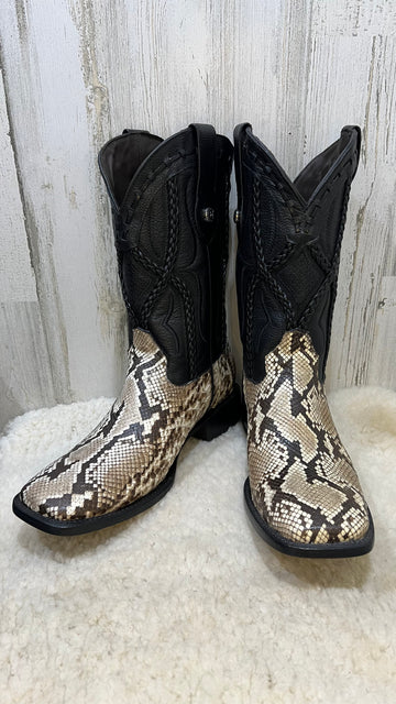 CB Handmade Brown Python Back Wide Square Toe Exotic Cowboy Boots