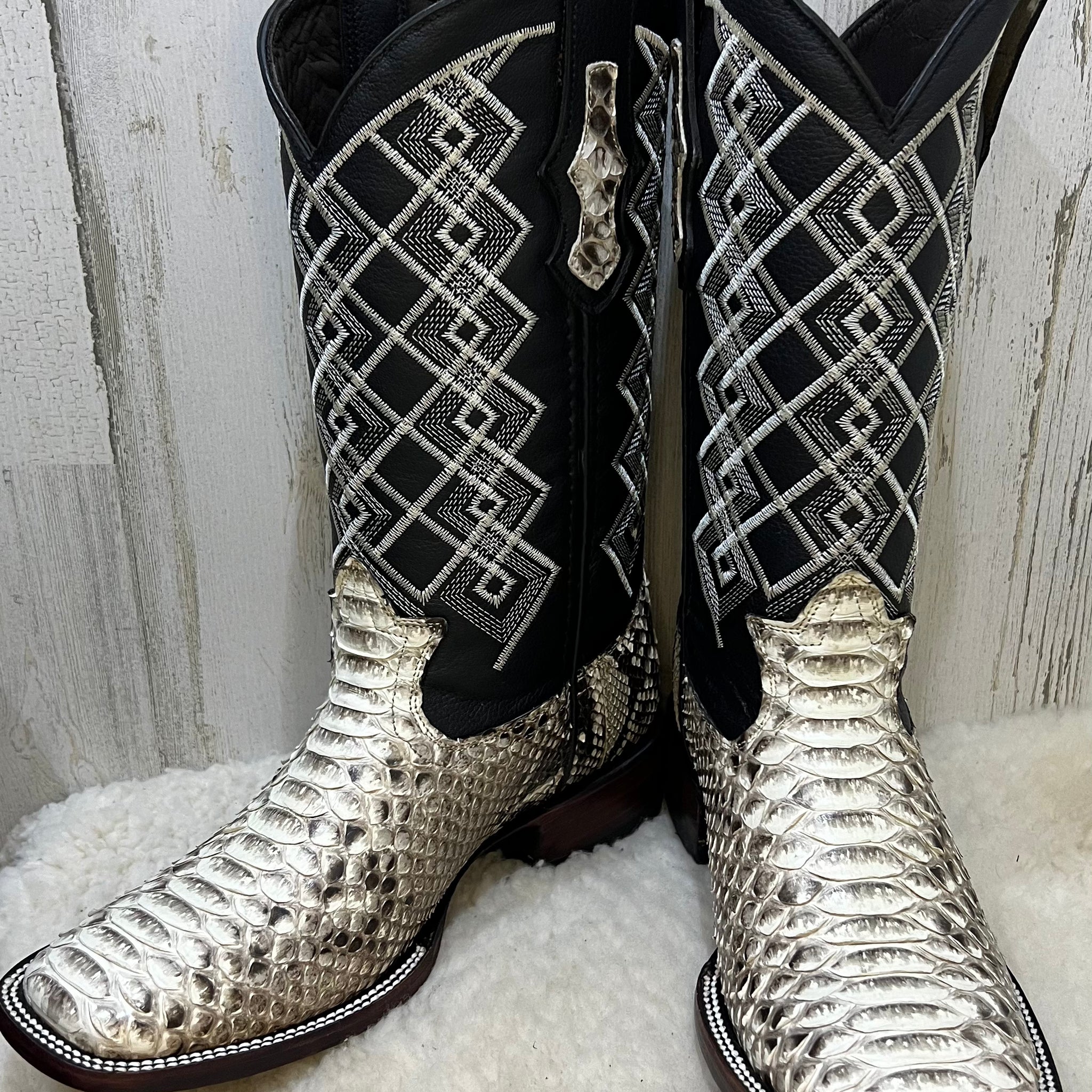 Texas VIP Natural Python Square Toe Exotic Cowboy Boots