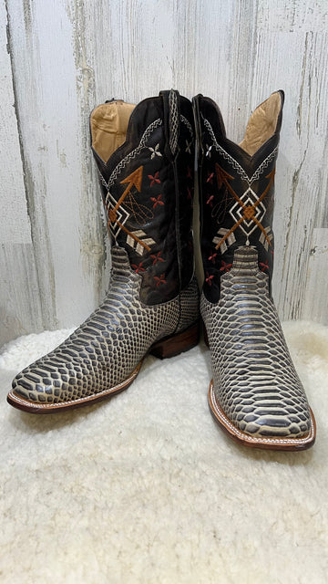 MON Natural Sand Python Bulldog Toe Print Cowboy Boots