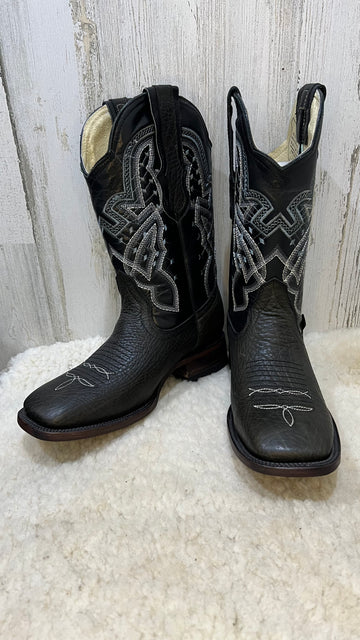 ROL Black Buffalo Bulldog Toe Cowboy Boots