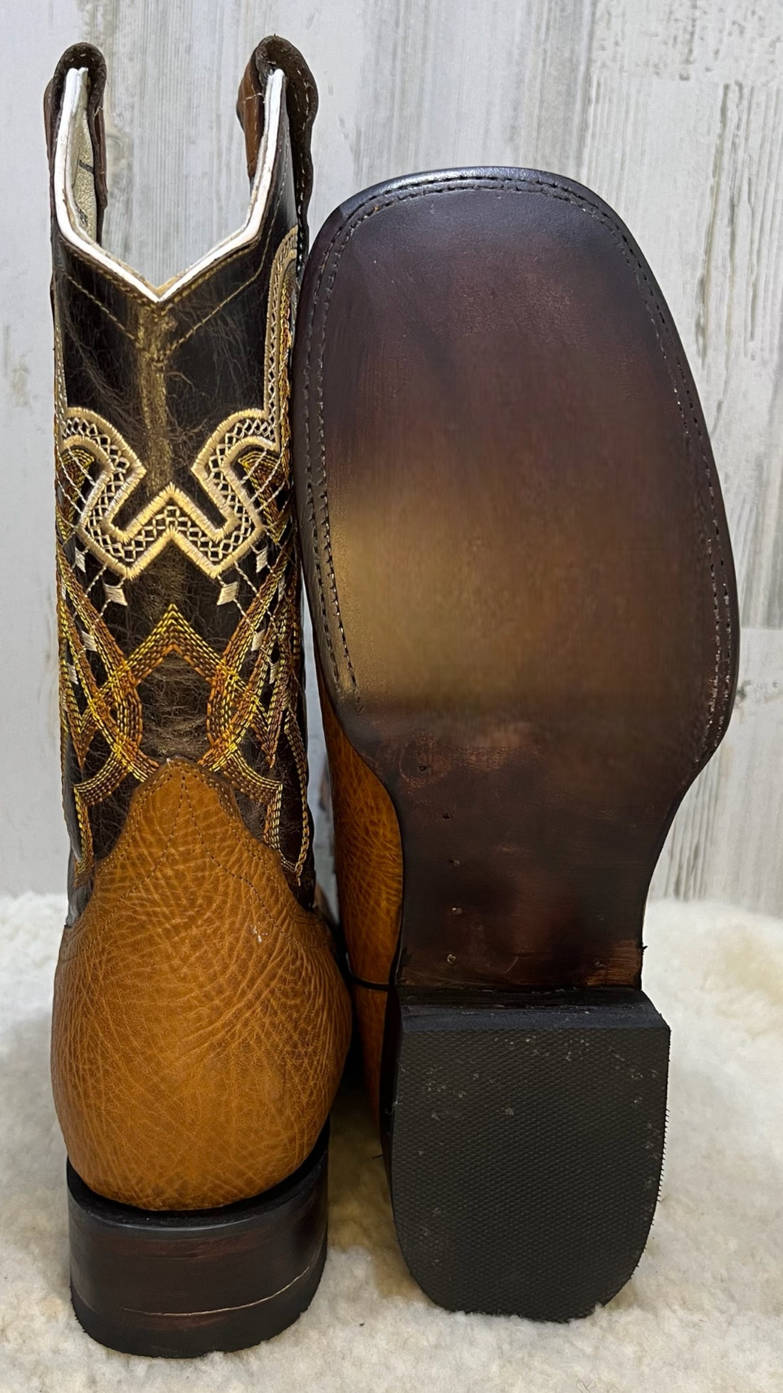 ROL Tan Buffalo Bulldog Toe Cowboy Boots